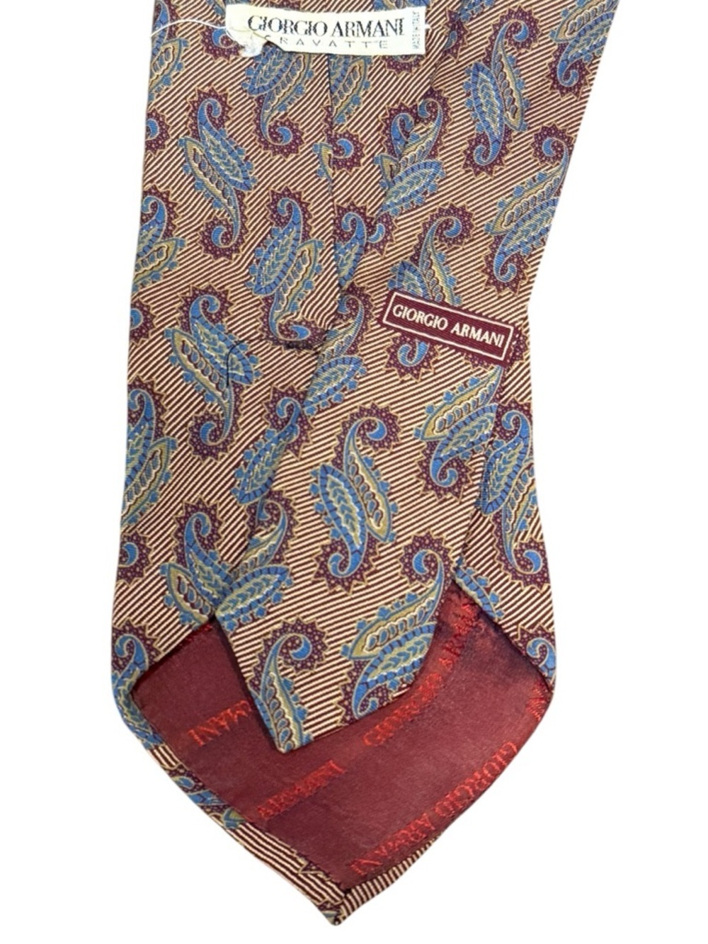 Giorgio Armani Cravatte Vintage Silk Tie Burgundy Blue Gold Paisley Italy